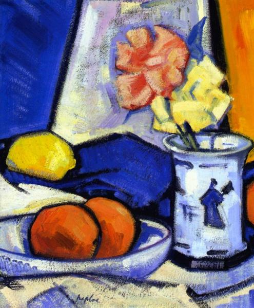 A Still Life Of Roses, Oranges And Lemon by Samuel John Peploe
