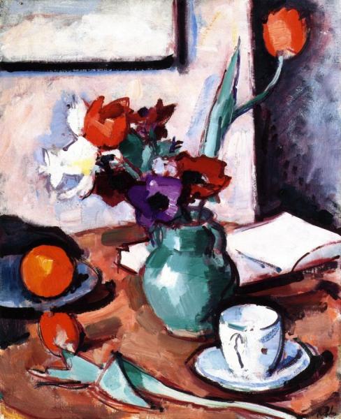 Flowers In A Green Vase by Samuel John Peploe