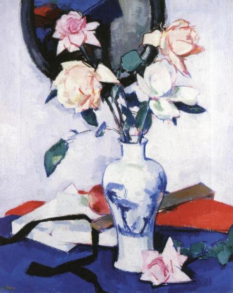 Samuel John Peploe Pink Roses In A Japanese Vase