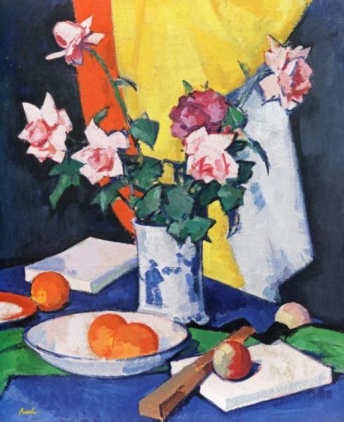 Red And Pink Roses, Oranges And Fan by Samuel John Peploe Oil Painting Reproductions