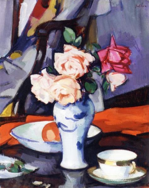 Roses In A Chinese Vase by Samuel John Peploe