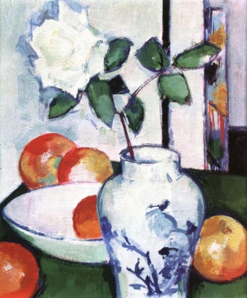 Still Life: Apples And A White Rose In An Oriental Vase by Samuel John Peploe