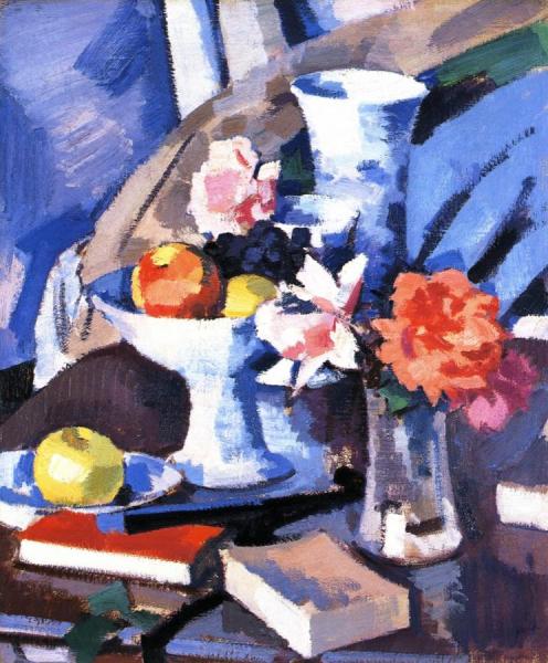 Still Life, Roses And Book by Samuel John Peploe Oil Painting Reproductions