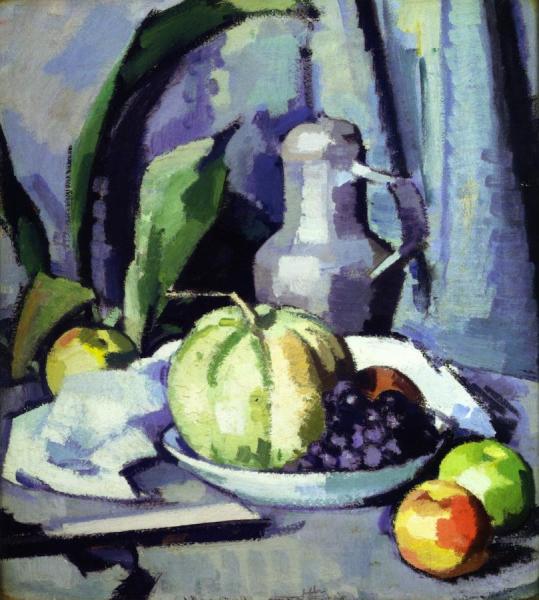 Still Life With Jug, Melon, Grapes And Apples by Samuel John Peploe