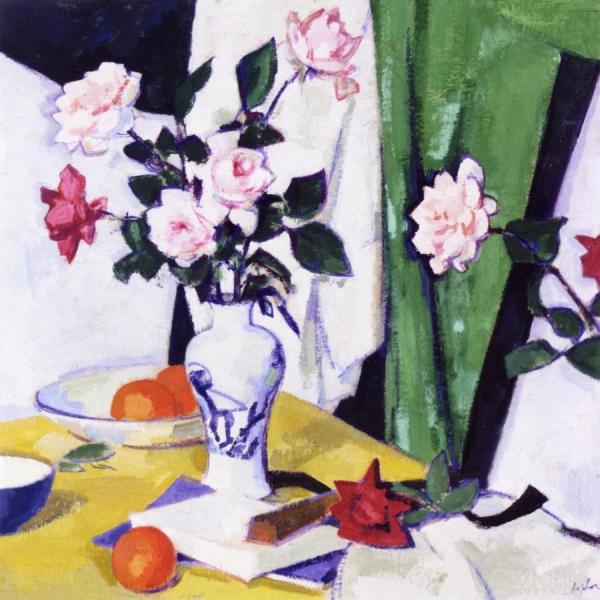 Still Life With Pink And Red Roses In A Chinese Vase by Samuel John Peploe