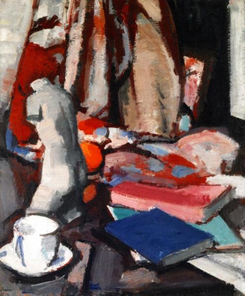 Still Life With Statuette And Books by Samuel John Peploe