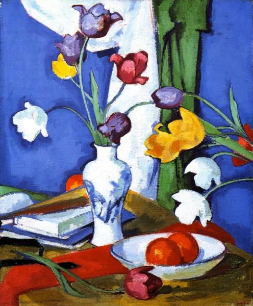 Tulips And Fruit by Samuel John Peploe