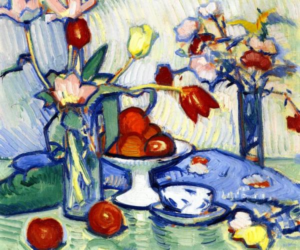Tulips And Fruit by Samuel John Peploe