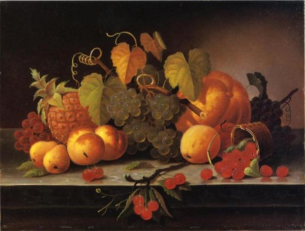 Samuel Marsden Brooks Still Life With Fruit, Melon And Pineapple On A Ledge