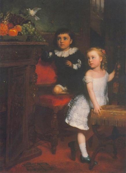 Two Children Watching The White Dove by Samuel S. Carr