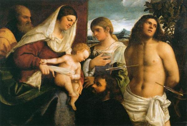The Holy Family With Saint Catherine, Saint Sebastian And A Donor by Sebastiano Del Piombo Oil Painting Reproductions
