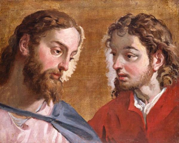 Head Of Christ And An Apostle Saint John by Sebastiano Ricci