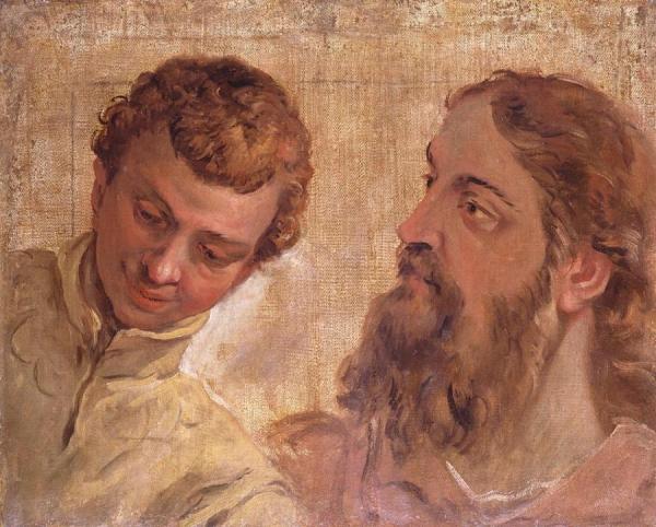 Heads Of A Boy And A Bearded Man (an Apostle?) by Sebastiano Ricci