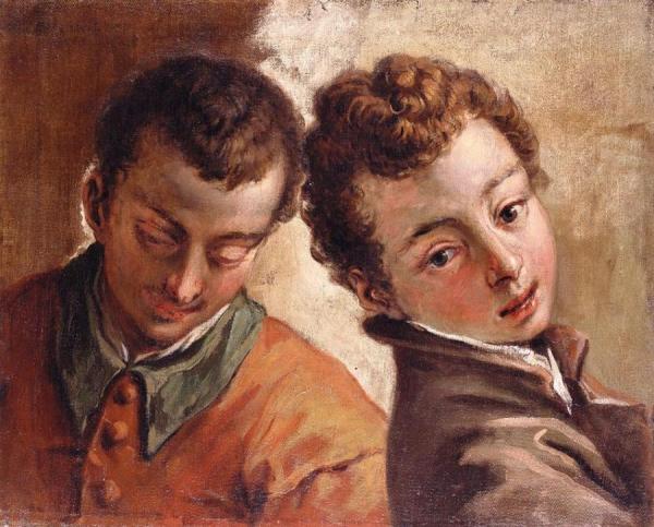 Juxtaposed Heads Of A Young Man And A Boy by Sebastiano Ricci
