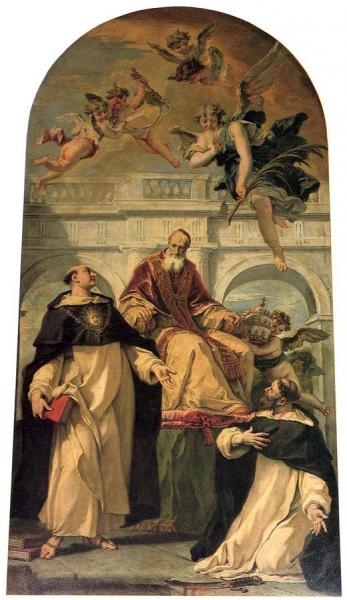 Pope Pius V With Saints Thomas Aquinas And Martyr Peter by Sebastiano Ricci Oil Painting Reproductions