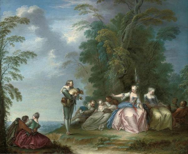 Figures At Rest On A Wooded Summit by Sebastien-jacques Leclerc