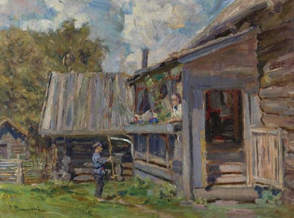 A Village Scene by Sergei Arsenevich Vinogradov