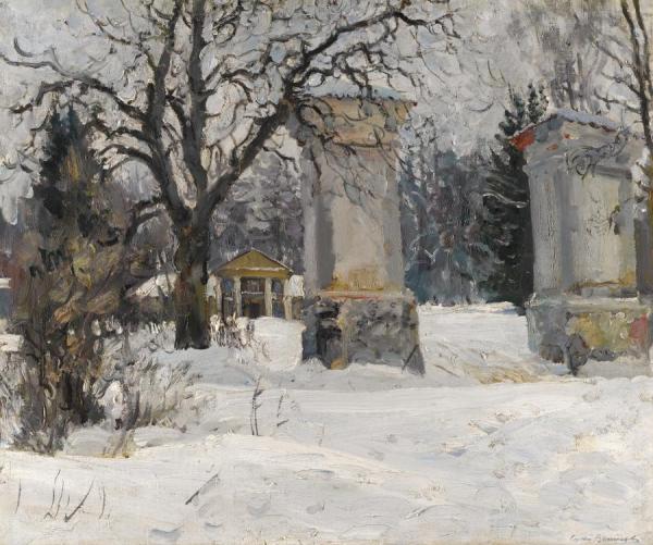 Entrance To An Estate In Winter by Sergei Arsenevich Vinogradov