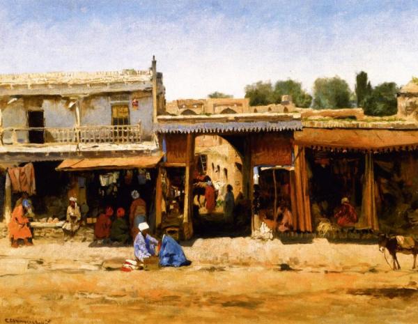 Oriental Market Scene by Sergei Ivanovich Svetoskavsky