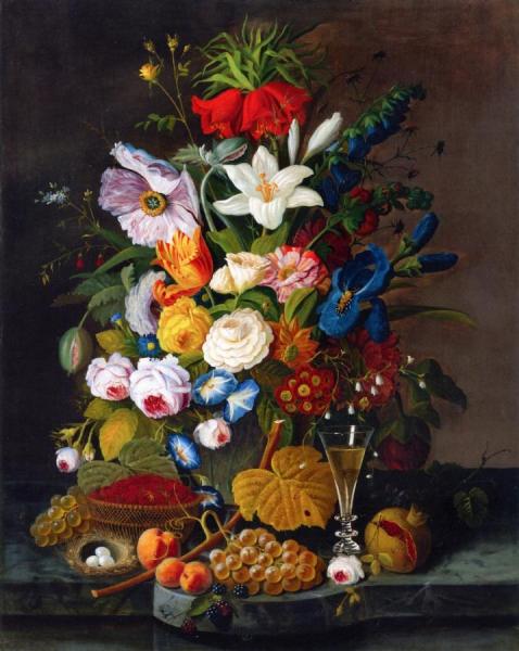 Abundant Bouquet With Pomegranate by Severin Roesen