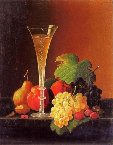 Fruit And A Glass Of Champagne On A Tabletop by Severin Roesen