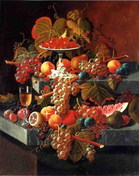 Fruit Composition With Tazza Of Strawberries by Severin Roesen