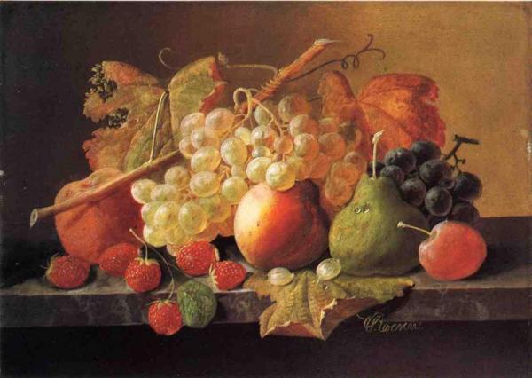 Fruit On A Marble Ledge by Severin Roesen