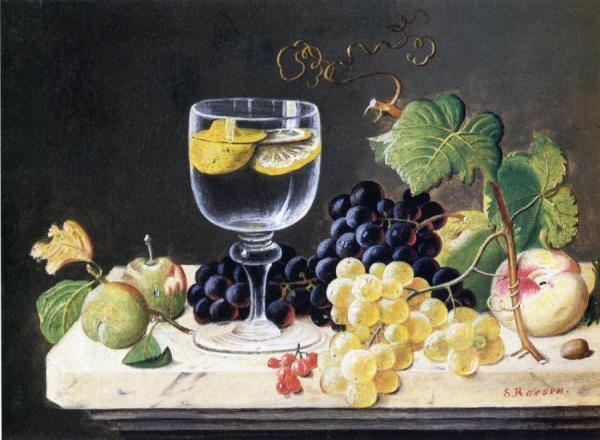 Plums, Waterglass And Peaches by Severin Roesen