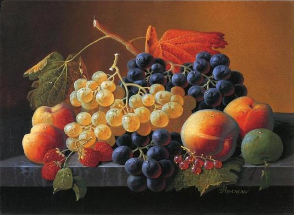 Still Life Of Fruit On A Marble Tabletop by Severin Roesen