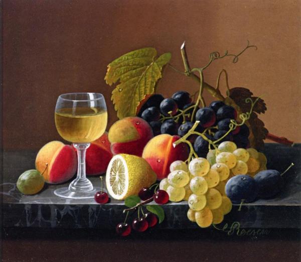 Severin Roesen Still Life Of Fruit With Lemon