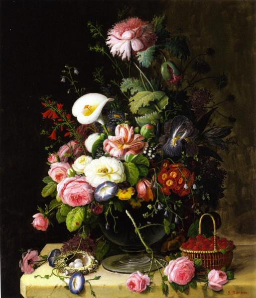 Still Life, Vase Of Flowers by Severin Roesen