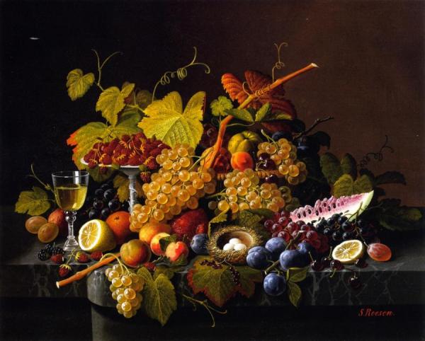 Still Life With Fruit And Bird's Nest by Severin Roesen