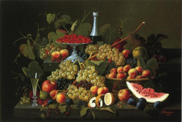 Still Life With Fruit And Champagne by Severin Roesen
