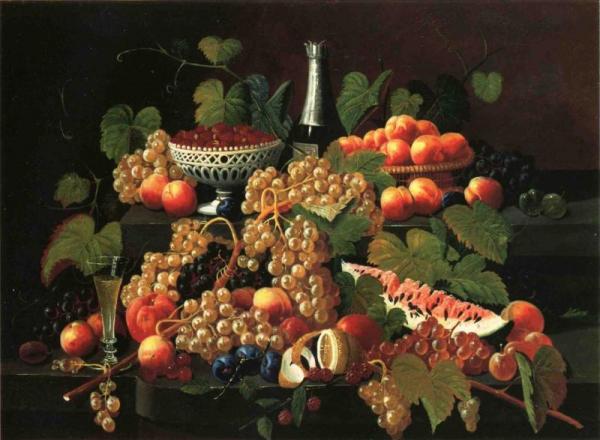 Still Life With Fruit And Champagne by Severin Roesen