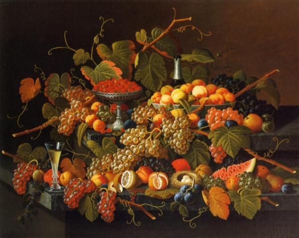 Still Life With Fruit And Champagne by Severin Roesen
