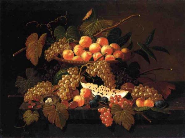 Still Life With Fruit And Nest by Severin Roesen