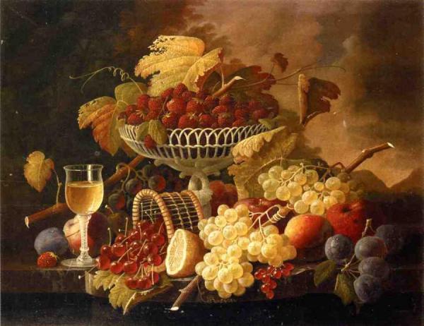 Still Life With Fruit And Wine Glass by Severin Roesen
