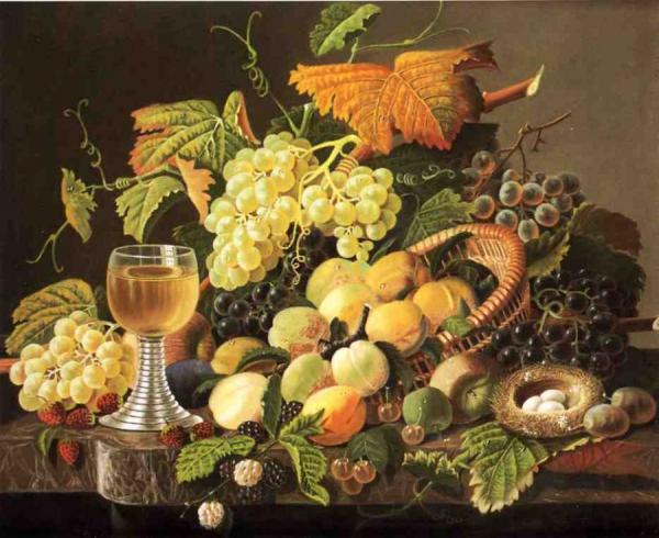 Still Life With Fruit, Bird's Nest And Wine Glass by Severin Roesen