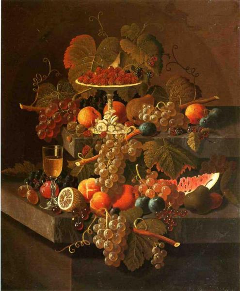 Still Life With Grapes And Fruit by Severin Roesen
