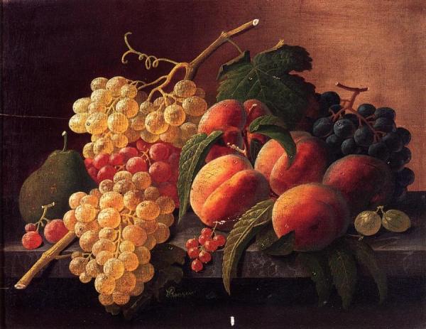 Still Life With Peaches, Grapes And A Pear by Severin Roesen