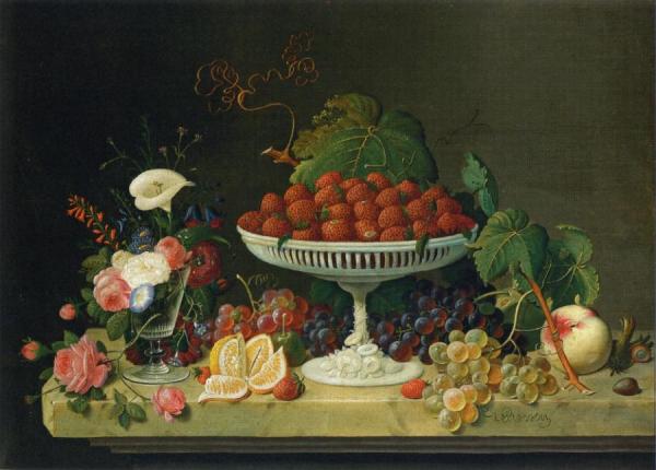 Still Life With Strawberries And Goblet Of Flowers by Severin Roesen Oil Painting Reproductions