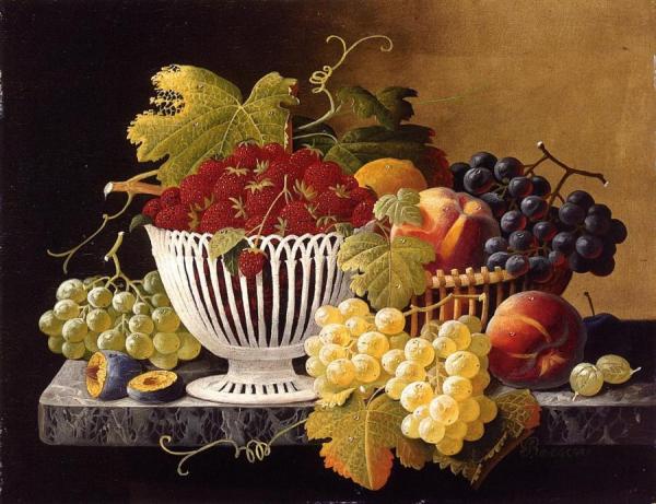 Severin Roesen Still Life With Strawberry Basket