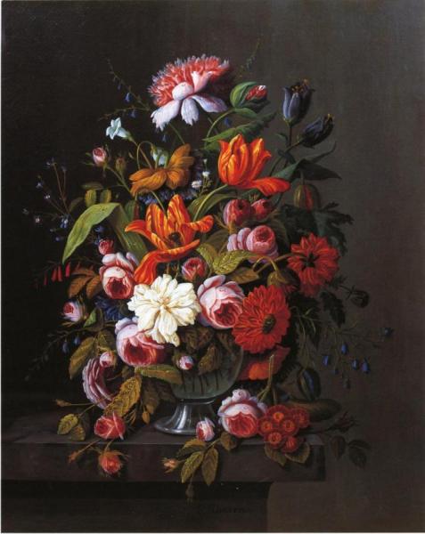 Summer Flowers In A Glass Bowl by Severin Roesen