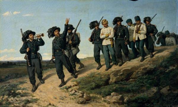 Ritorno Di Bersaglieri Italiani Da Una Ricognizione by Silvestro Lega