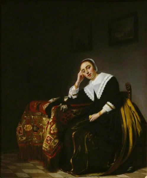 Simon Kick A Woman Seated Beside A Table