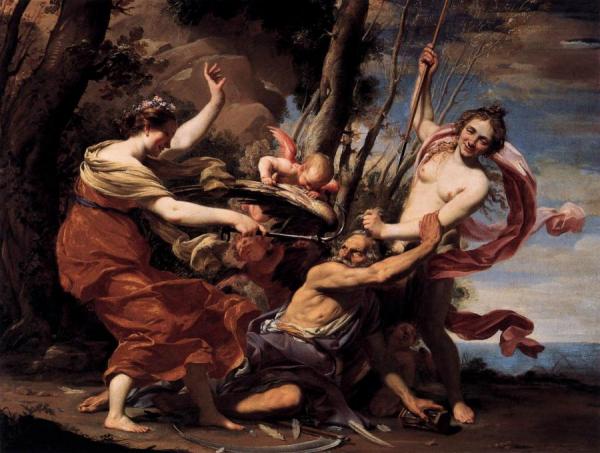 Father Time Overcome By Love, Hope And Beauty by Simon Vouet