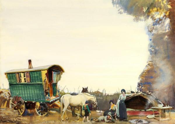 A Gypsy Encampment by Sir Alfred James Munnings Oil Painting Reproductions