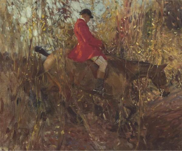 A Huntsman Approaching A Ditch by Sir Alfred James Munnings Oil Painting Reproductions