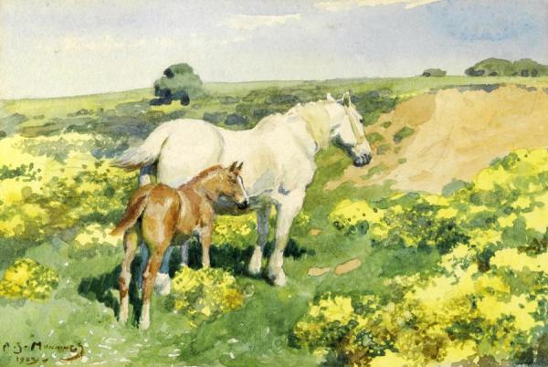 A Mare With Her Foal by Sir Alfred James Munnings