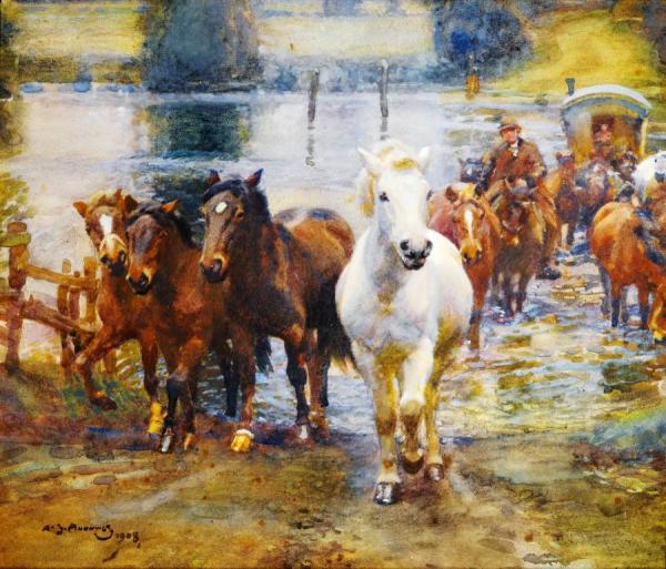 Crossing The Ford 1 by Sir Alfred James Munnings
